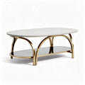 Oval coffee table with marble top and gold metal frame 100 x 60 x 45cm