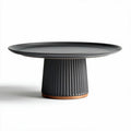 Ceramic serving platter with ribbed base in black and wood accents 30 x 30 x 10cm