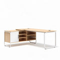 Wooden corner desk with storage and metal frame 150 x 70 x 75cm