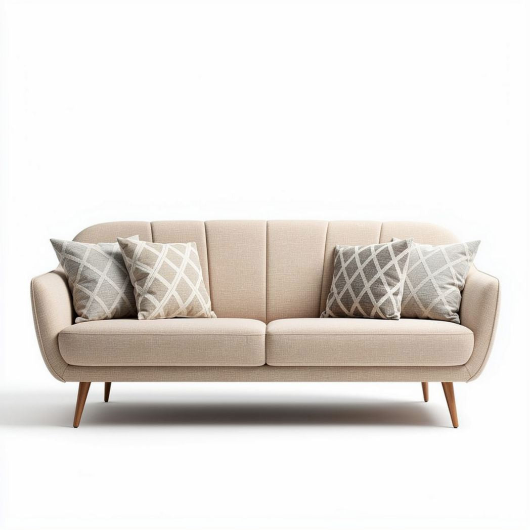 Fabric sofa with geometric printed cushions for living room 180 x 85 x 80cm