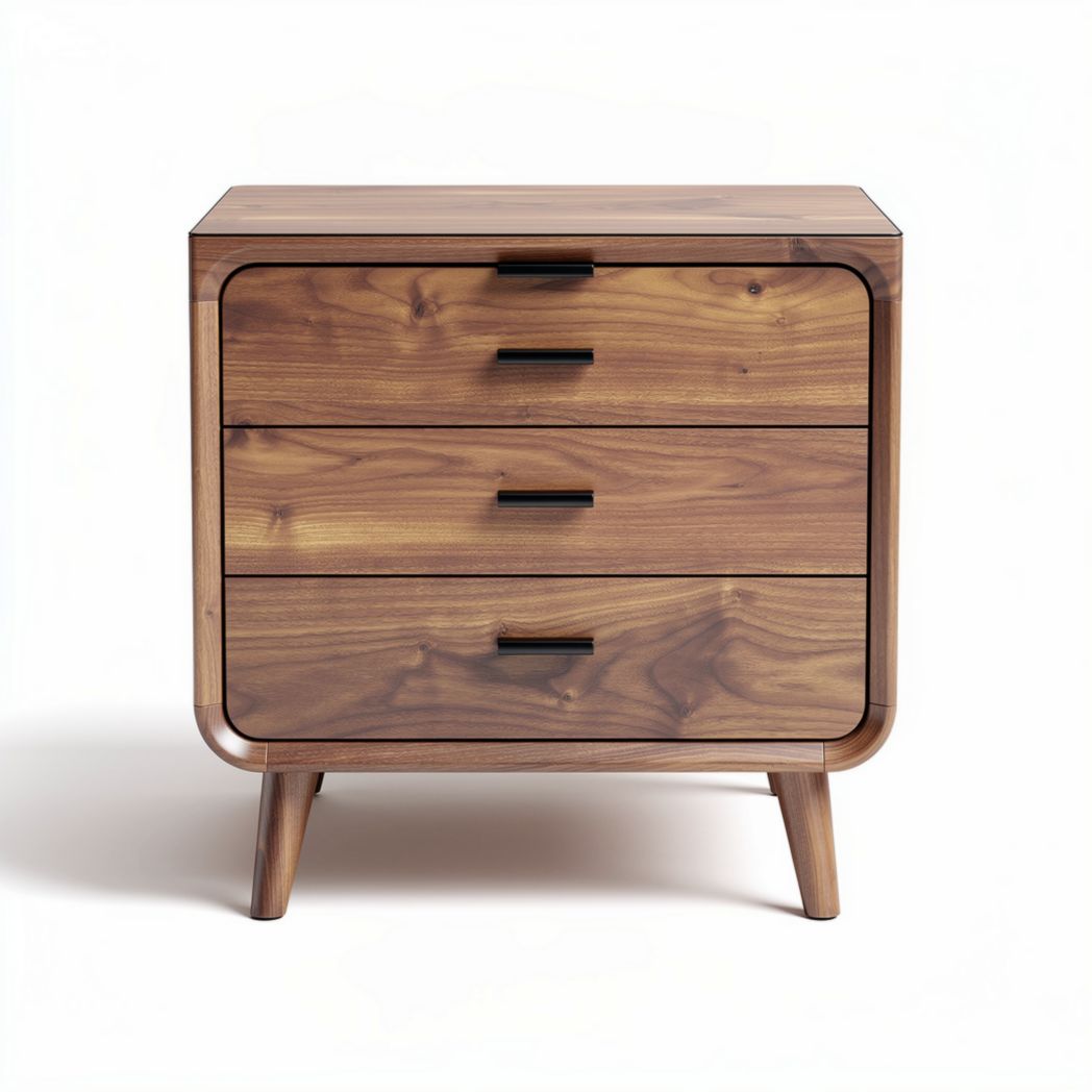 Wooden nightstand with three drawers and black handles 60 x 50 x 40cm