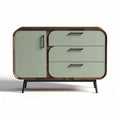 Wooden accent cabinet with green doors and three drawers 80 x 40 x 80cm