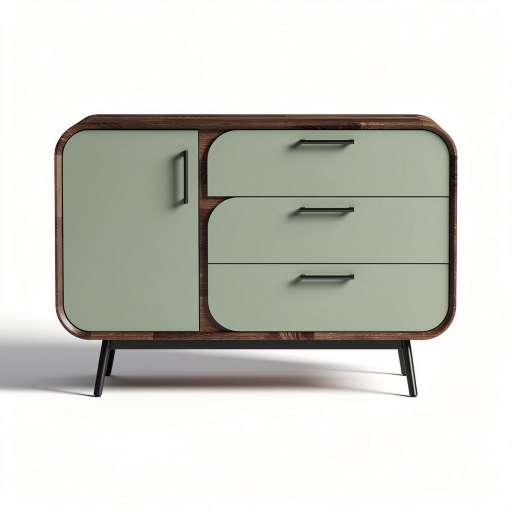 Wooden accent cabinet with green doors and three drawers 80 x 40 x 80cm