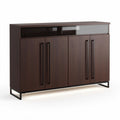 Wooden sideboard with glass top and metal legs 152 x 40 x 80cm in walnut finish