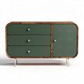 Wooden storage cabinet with three drawers and two-tone green doors 120 x 45 x 75cm