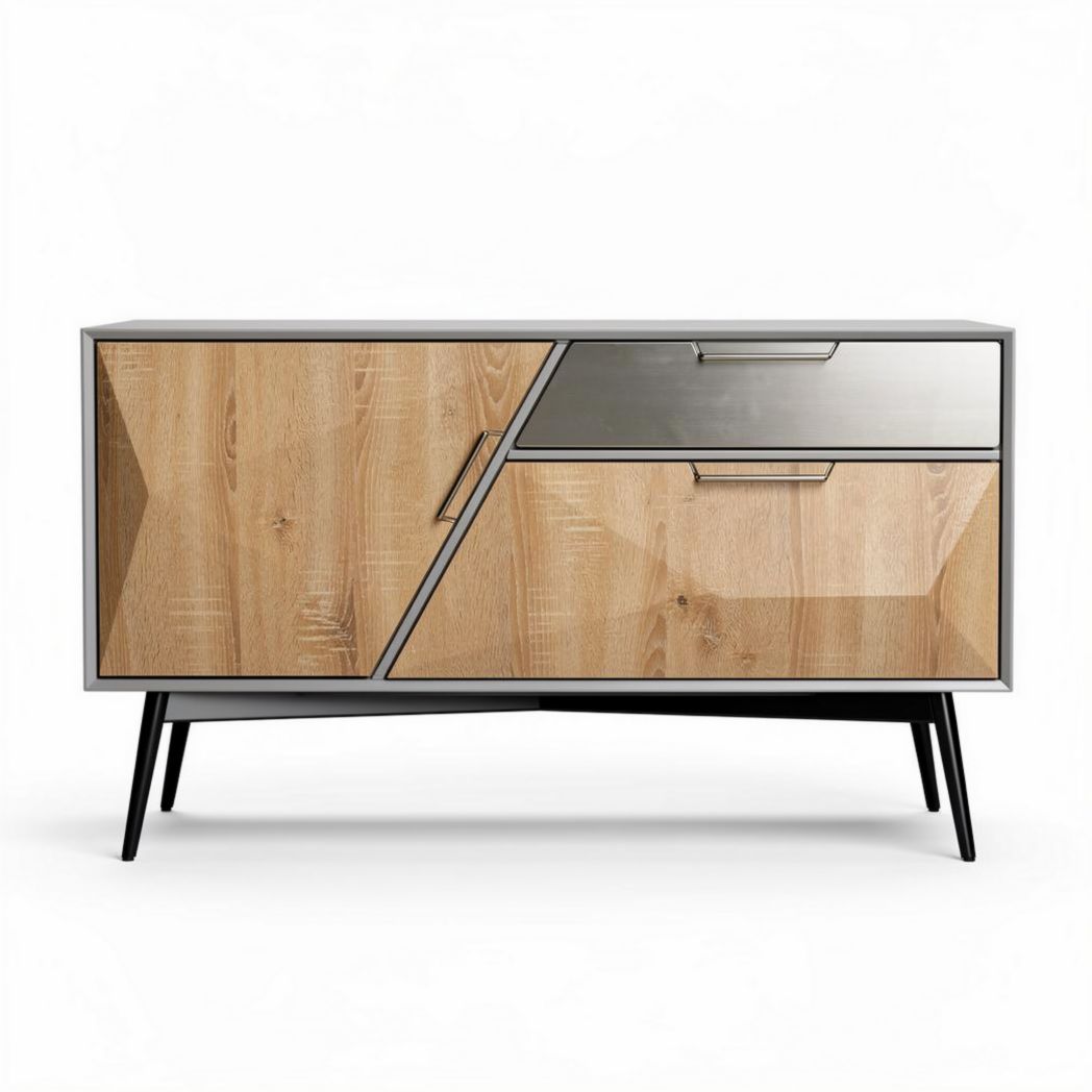 Modern wooden sideboard with metal accents and storage drawers 120 x 40 x 75cm