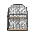 Wall-mounted metal and wood shelf with geometric backrest design 60 x 30 x 80cm