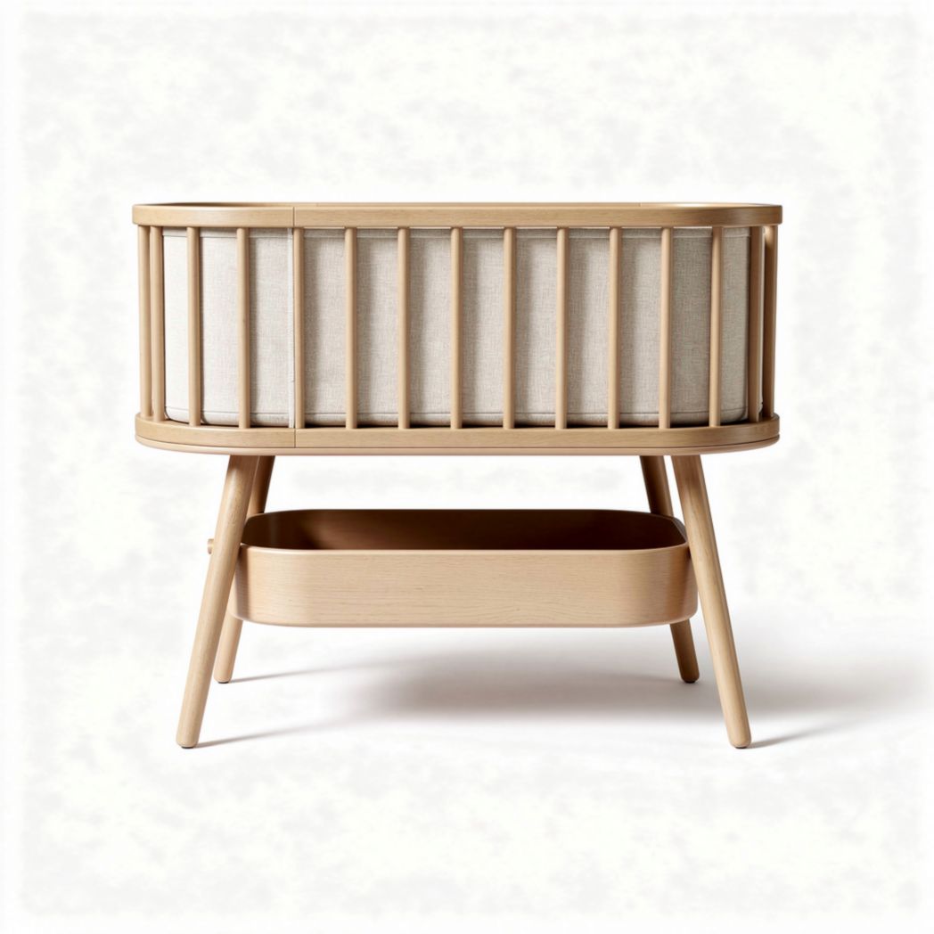 Wooden baby crib with breathable fabric and storage drawer 75 x 45 x 85cm