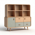 Modern storage cabinet with multi-colored drawers and wood legs 80 x 40 x 120cm