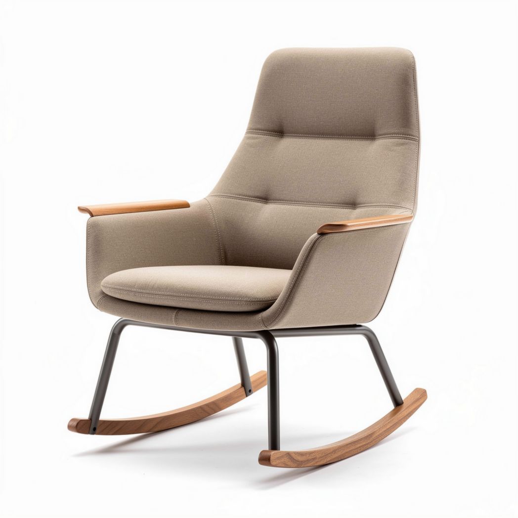 Rocking chair with fabric upholstery and wooden armrests 90 x 80 x 100cm