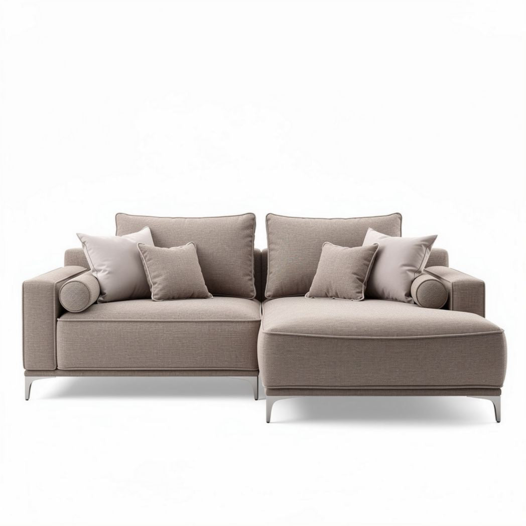 Sectional sofa with removable cushions in light beige fabric 200 x 90 x 85cm