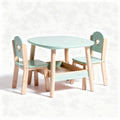 Kids table and chair set with storage drawer in mint green wood 60 x 60 x 50cm
