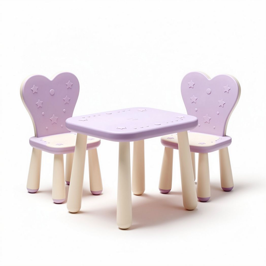 Wooden kids table and chair set with pink crown design 60 x 60 x 50cm