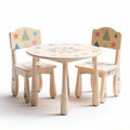 Wooden kids table set with colorful geometric patterns chairs 60 x 60 x 50cm